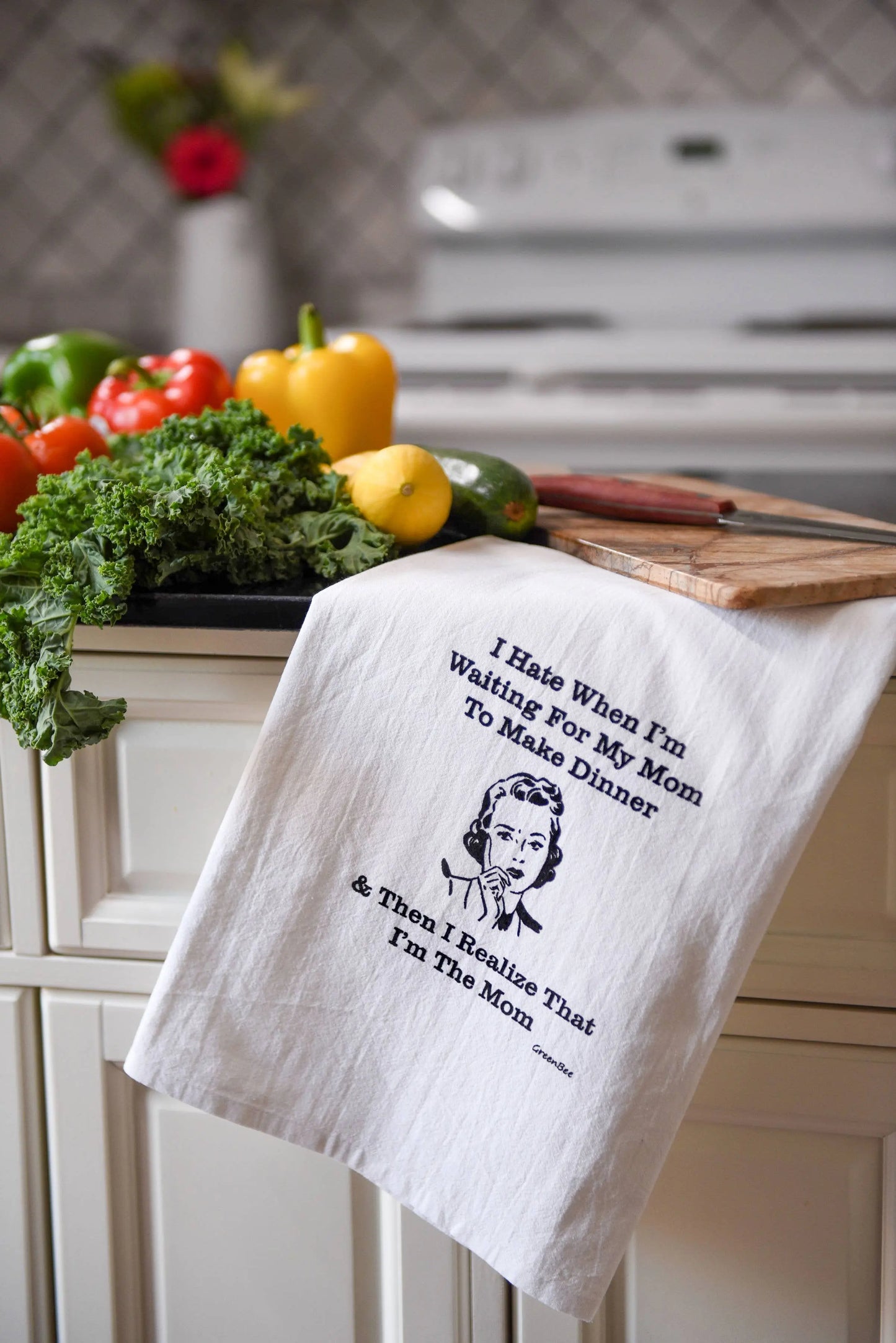 Mom Dinner Kitchen Towels | Tea Towels | Funny Dish Towels Green Bee Tea Towels