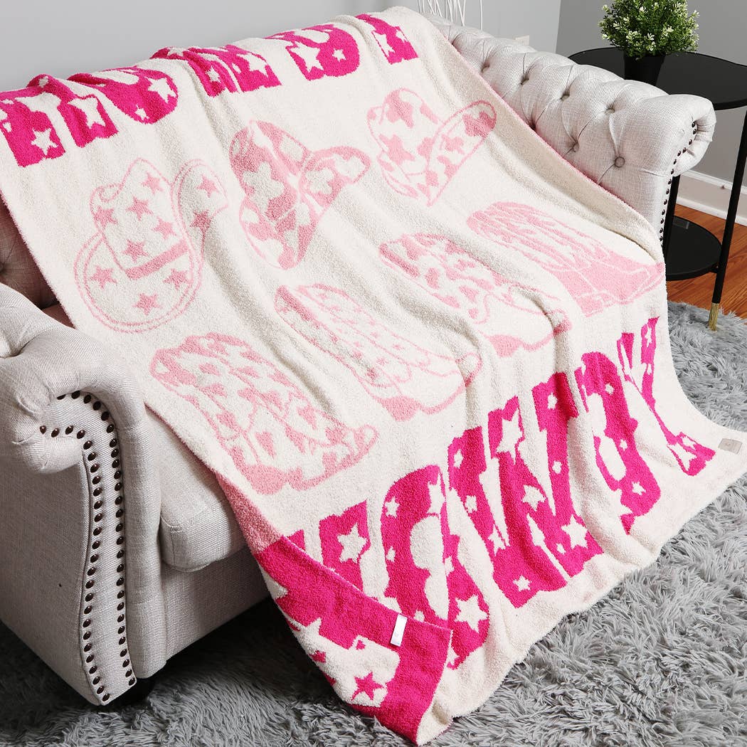 Howdy Western Theme Print Soft Throw Blanket: Pink / ONE SIZE Fashion City