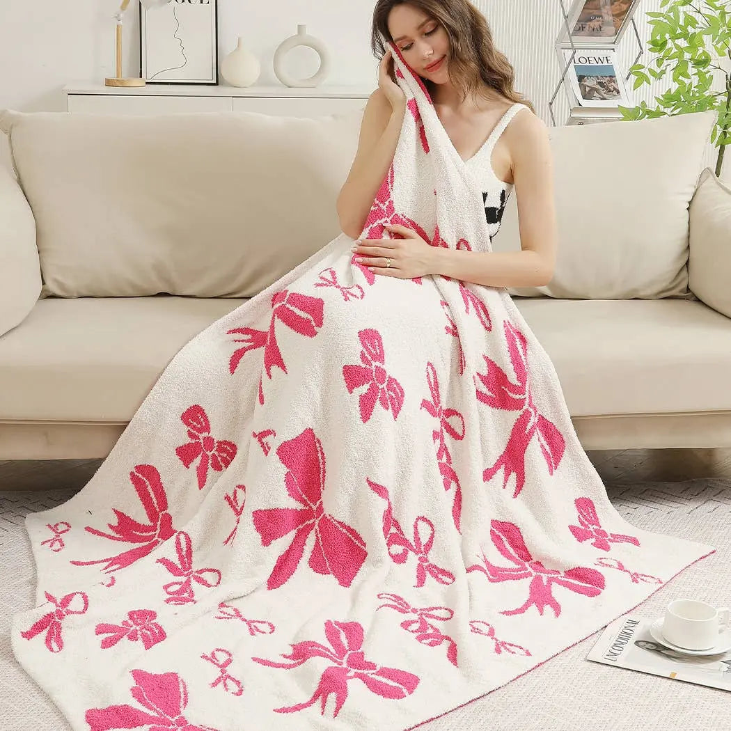 Ribbon Pattern Print Cozy Soft Throw Blanket : FUCHSIA / ONE SIZE Fashion City