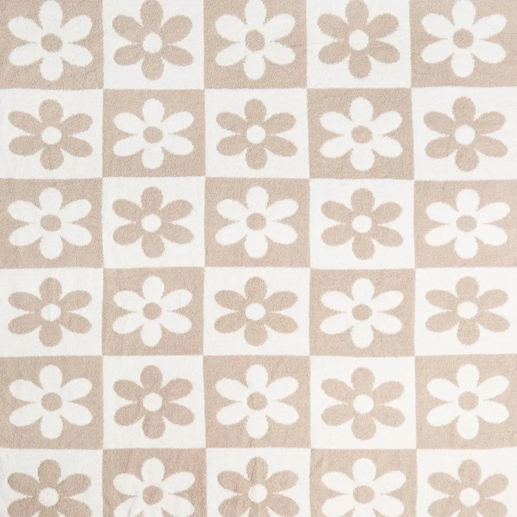 DAISY AND CHECKERED Print Soft Cozy Throw Blanket: BEIGE / ONE SIZE Fashion City