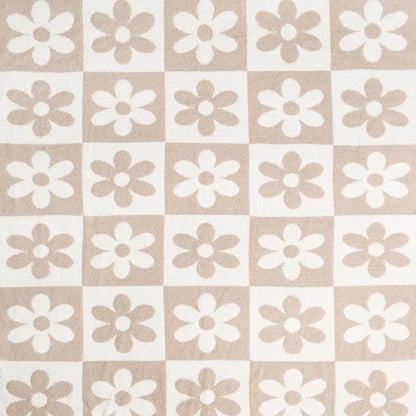 DAISY AND CHECKERED Print Soft Cozy Throw Blanket: BEIGE / ONE SIZE Fashion City