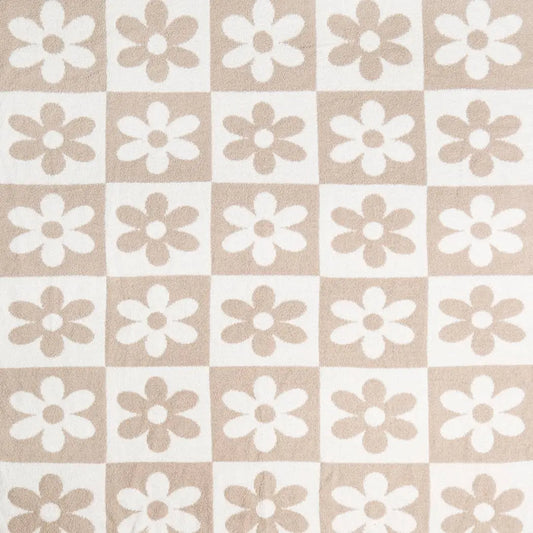 DAISY AND CHECKERED Print Soft Cozy Throw Blanket: BEIGE / ONE SIZE Fashion City