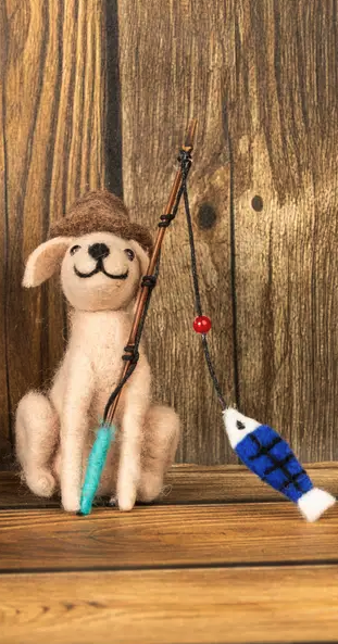 Felted Wool Fishing Dog Ornaments Carson's She Shed