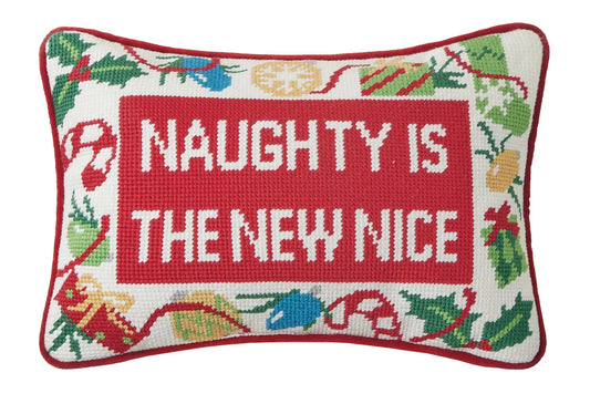 Naughty New Nice Embroidered Pillow Peking Handicraft