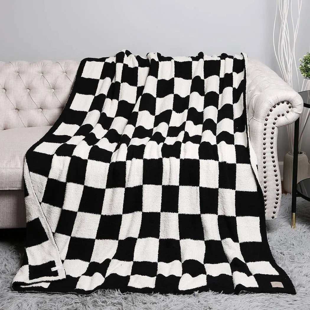 Checkerboard Patterned Throw Blanket: Green / ONE SIZE Fashion City