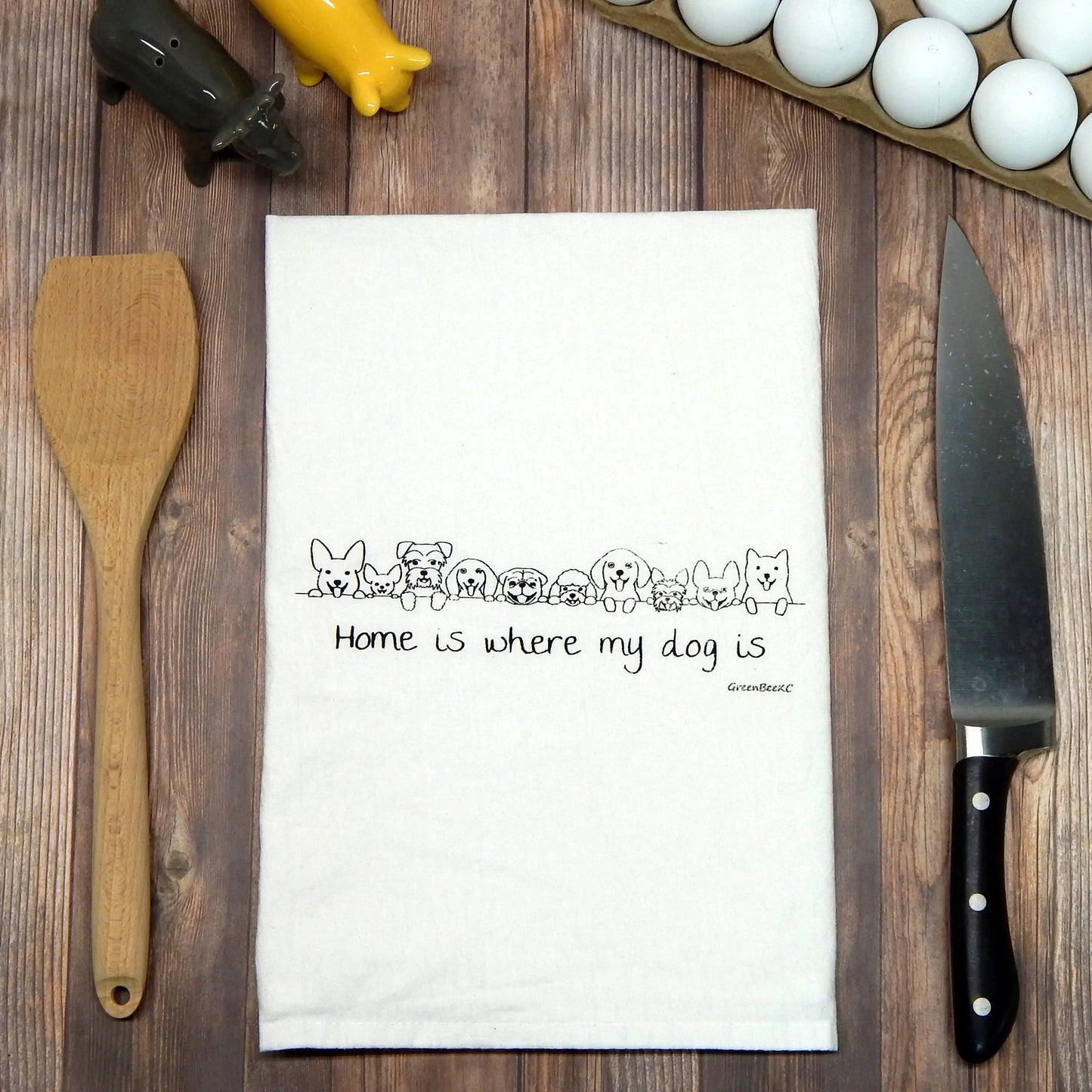 Dog Is Home Dish Towel | Tea Towels | Flour Sack Towels Green Bee Tea Towels