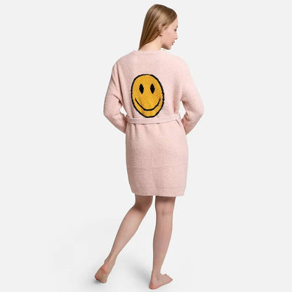 Solid Color Soft Robe with Happy Face Fashion City