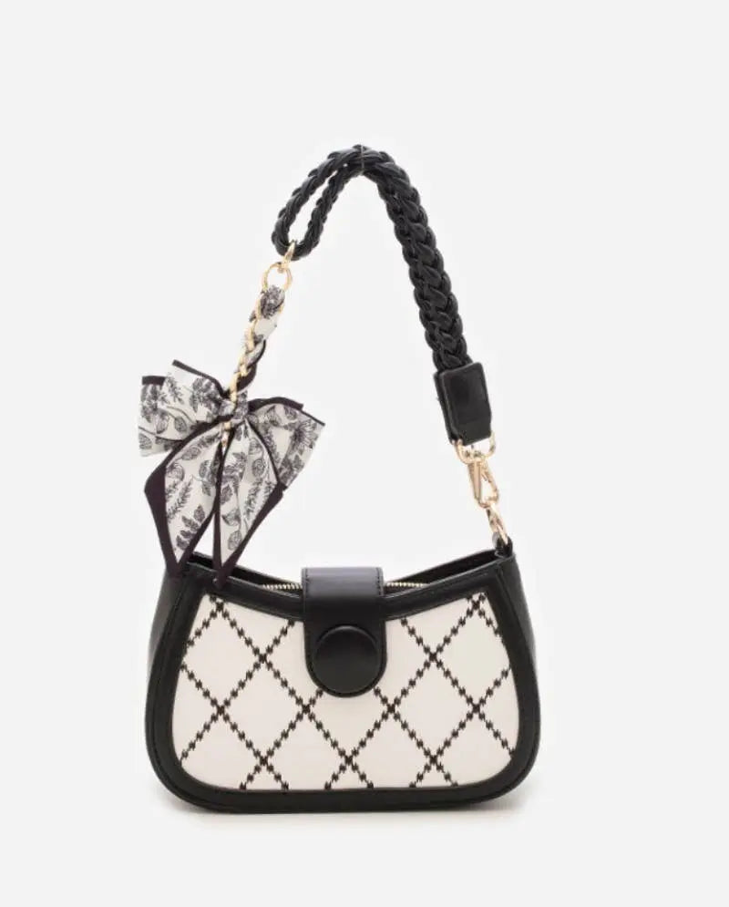 VINTAGE FLORAL SILK BOW BAG CHARM KEYCHAIN | 40KC148: Black JOSSLYN by wall to wall