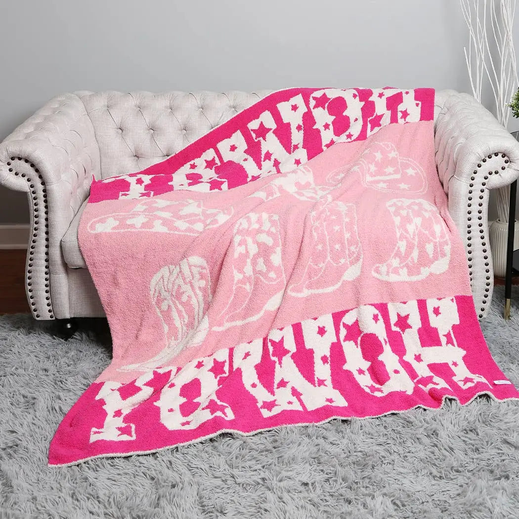 Howdy Western Theme Print Soft Throw Blanket: Pink / ONE SIZE Fashion City