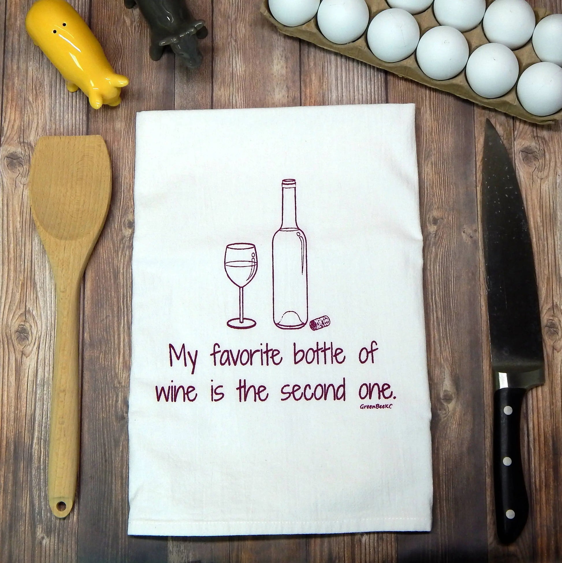 Favorite Wine Kitchen Towel | Tea Towels | Funny Dish Towels Green Bee Tea Towels