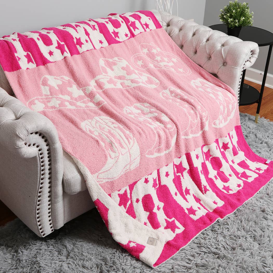 Howdy Western Theme Print Soft Throw Blanket: Pink / ONE SIZE Fashion City