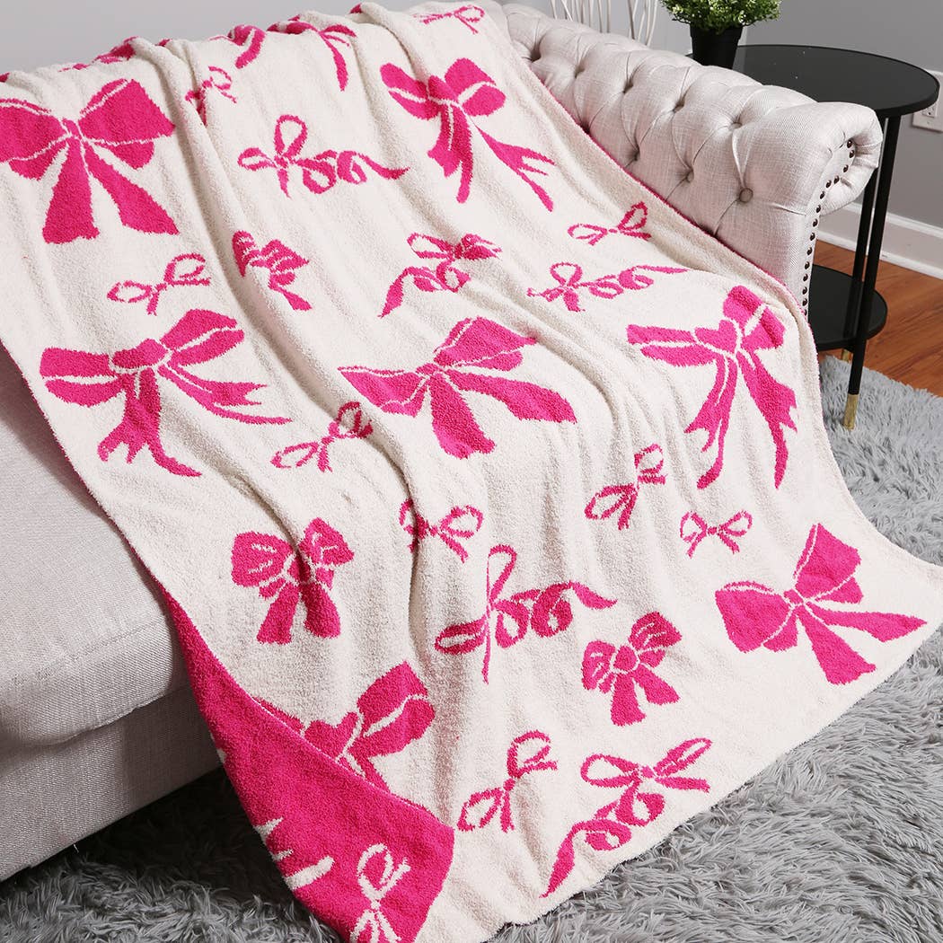 Ribbon Pattern Print Cozy Soft Throw Blanket : FUCHSIA / ONE SIZE Fashion City