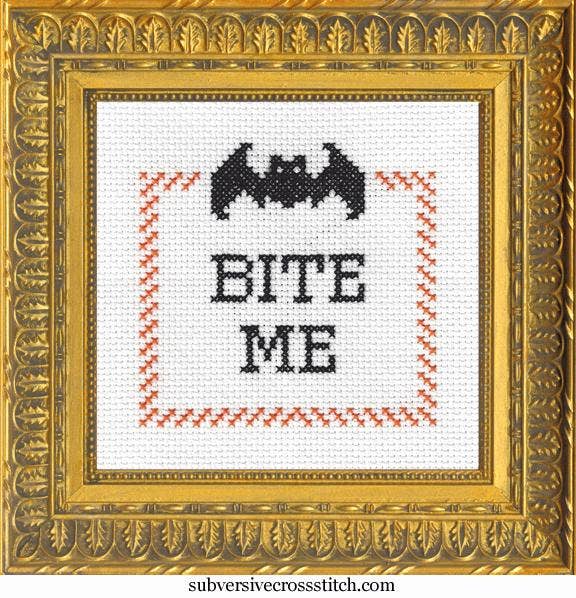 Bite Me Bat Subversive Cross Stitch