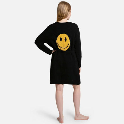 Solid Color Soft Robe with Happy Face Fashion City