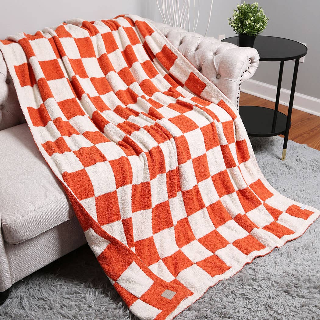 Checkerboard Patterned Throw Blanket: Pink / ONE SIZE Fashion City
