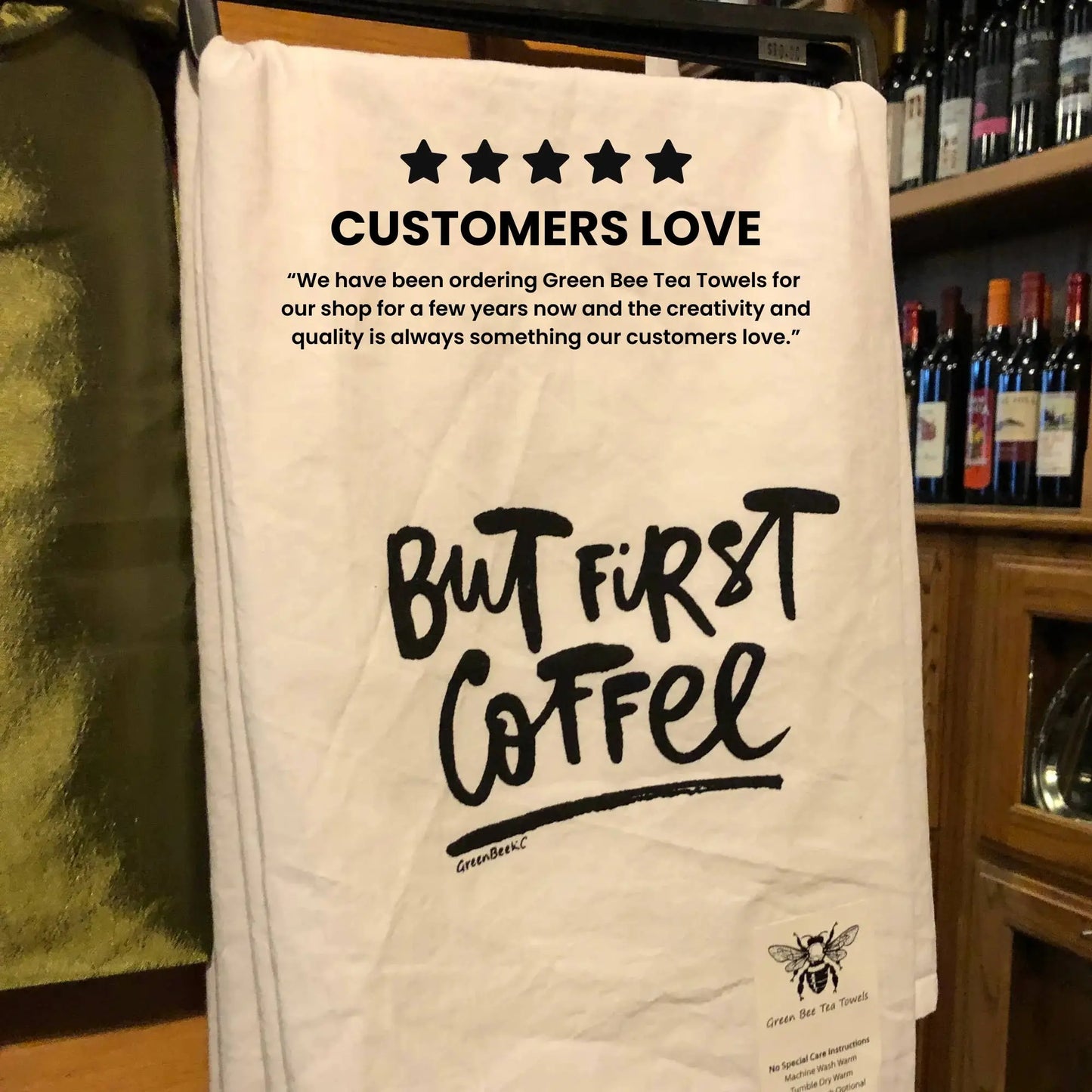 Favorite Wine Kitchen Towel | Tea Towels | Funny Dish Towels Green Bee Tea Towels