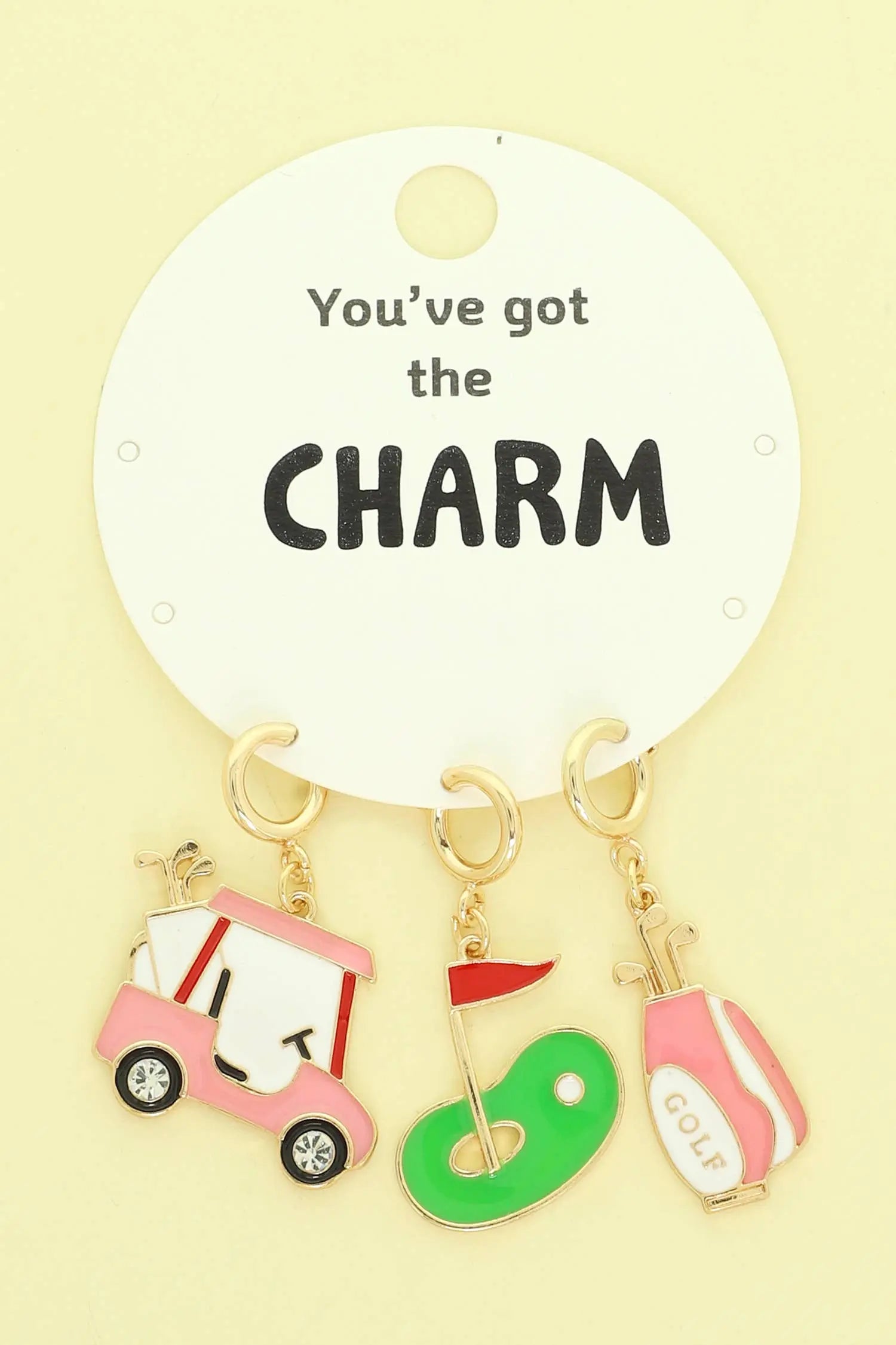 Epoxy Golf Cart, Putting Green, and Golf Bag Charm Set SP Sophia Collection