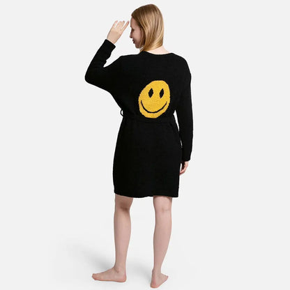 Solid Color Soft Robe with Happy Face Fashion City