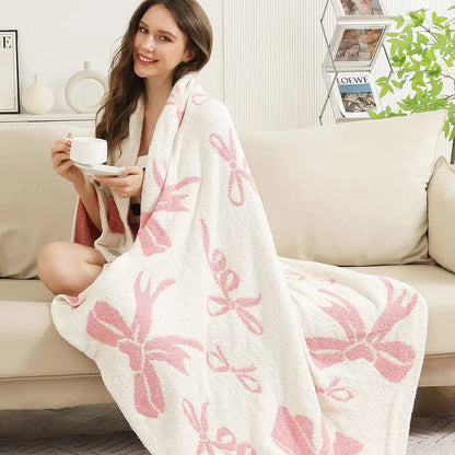 Ribbon Pattern Print Cozy Soft Throw Blanket : FUCHSIA / ONE SIZE Fashion City