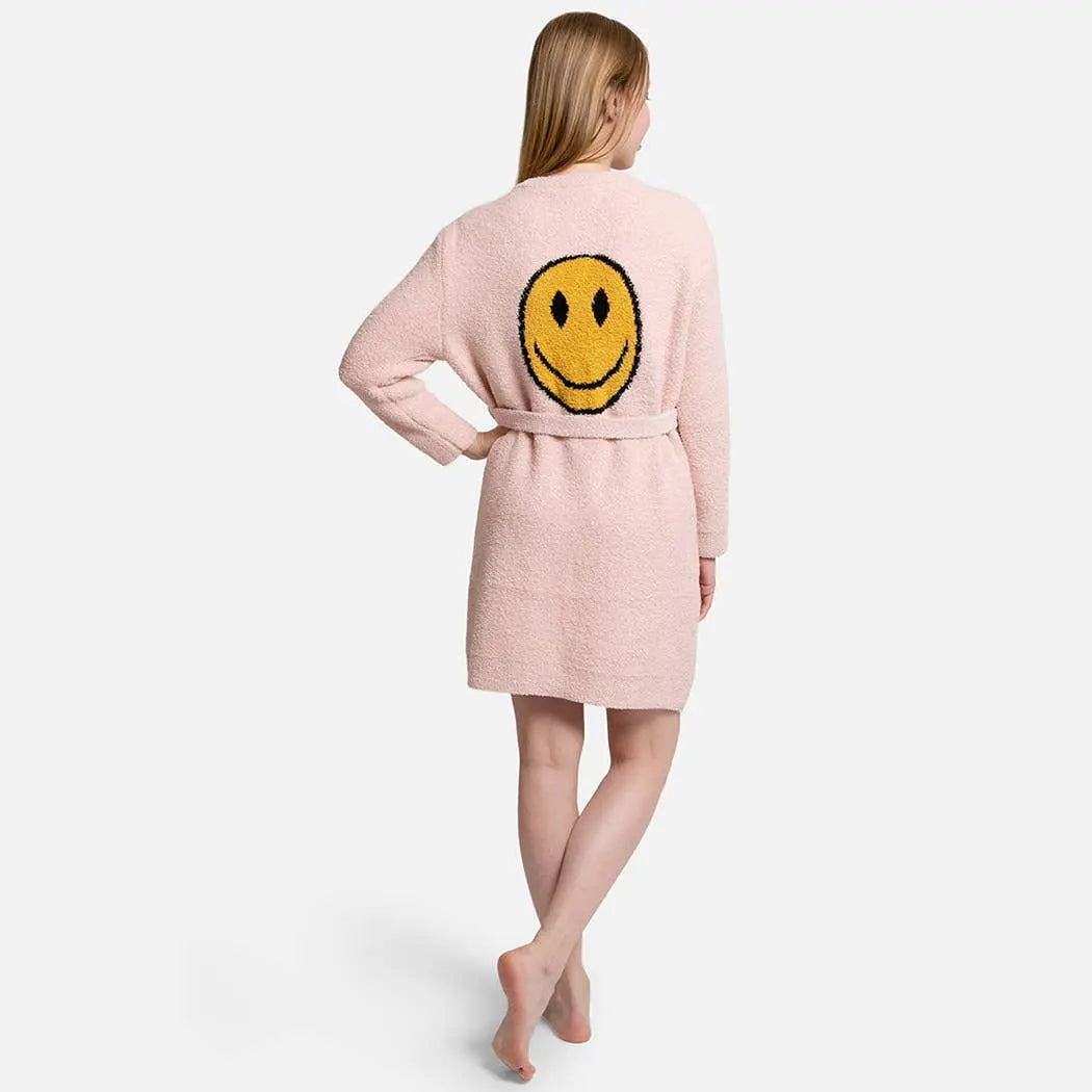 Solid Color Soft Robe with Happy Face Fashion City