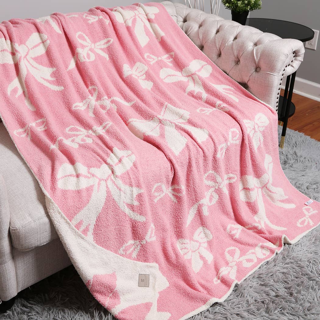Ribbon Pattern Print Cozy Soft Throw Blanket : FUCHSIA / ONE SIZE Fashion City