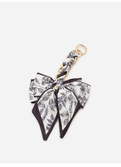 VINTAGE FLORAL SILK BOW BAG CHARM KEYCHAIN | 40KC148: Black JOSSLYN by wall to wall