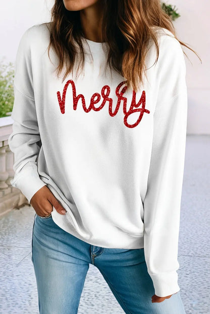 LDC Merry Graphic Christmas Crew Neck Sweatshirt Little Daisy Closet
