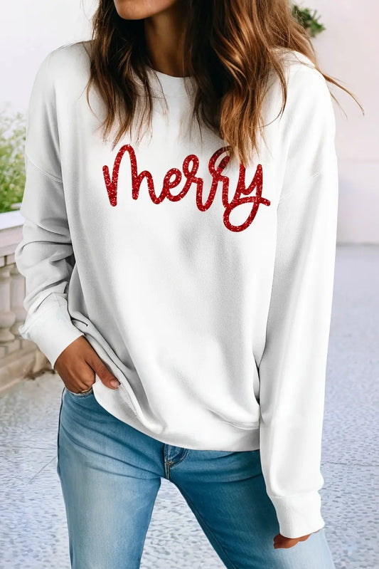 LDC Merry Graphic Christmas Crew Neck Sweatshirt Little Daisy Closet