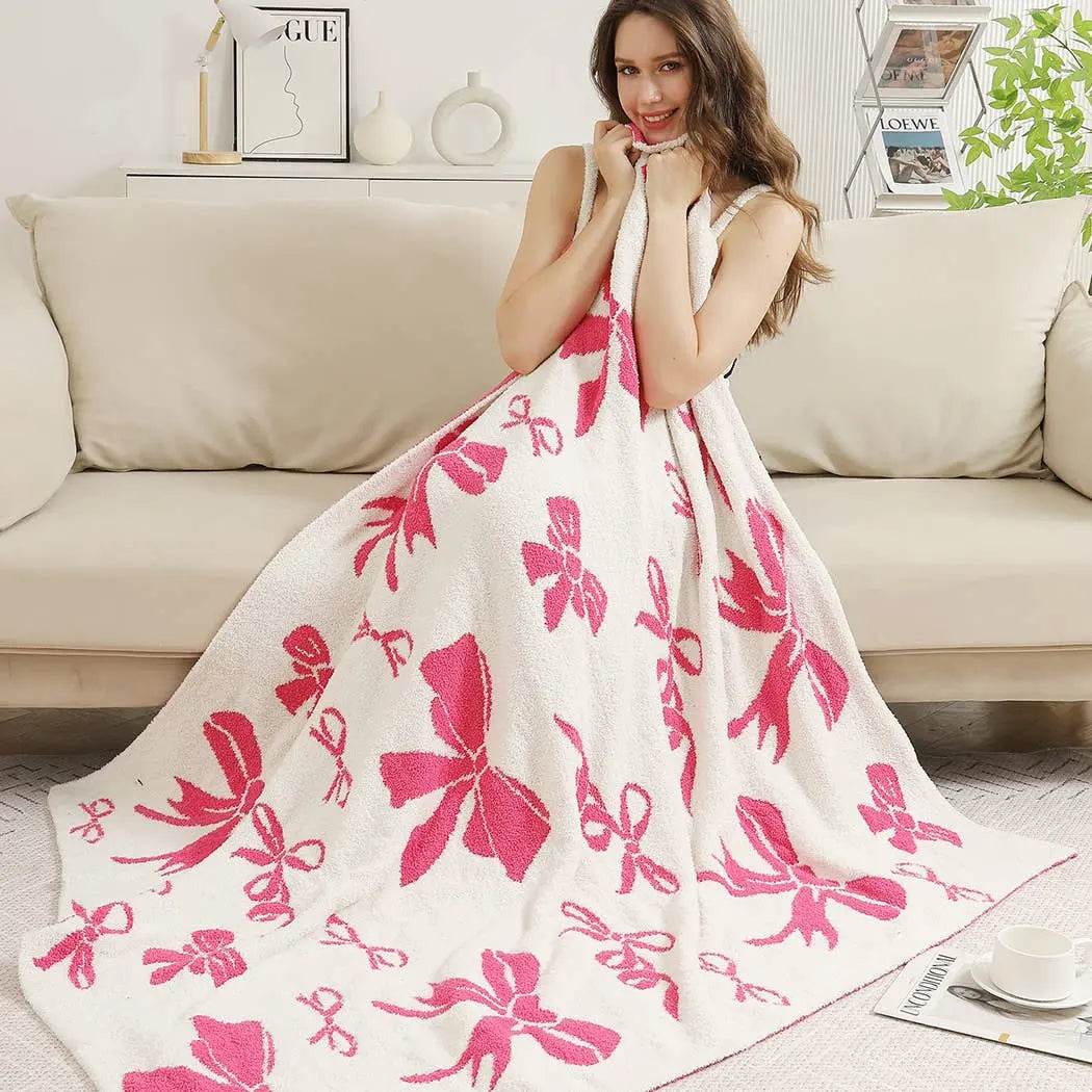 Ribbon Pattern Print Cozy Soft Throw Blanket : FUCHSIA / ONE SIZE Fashion City