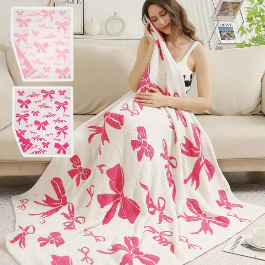 Ribbon Pattern Print Cozy Soft Throw Blanket : FUCHSIA / ONE SIZE Fashion City