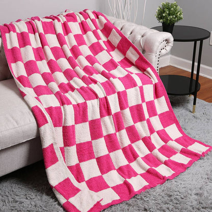 Checkerboard Patterned Throw Blanket: Pink / ONE SIZE Fashion City