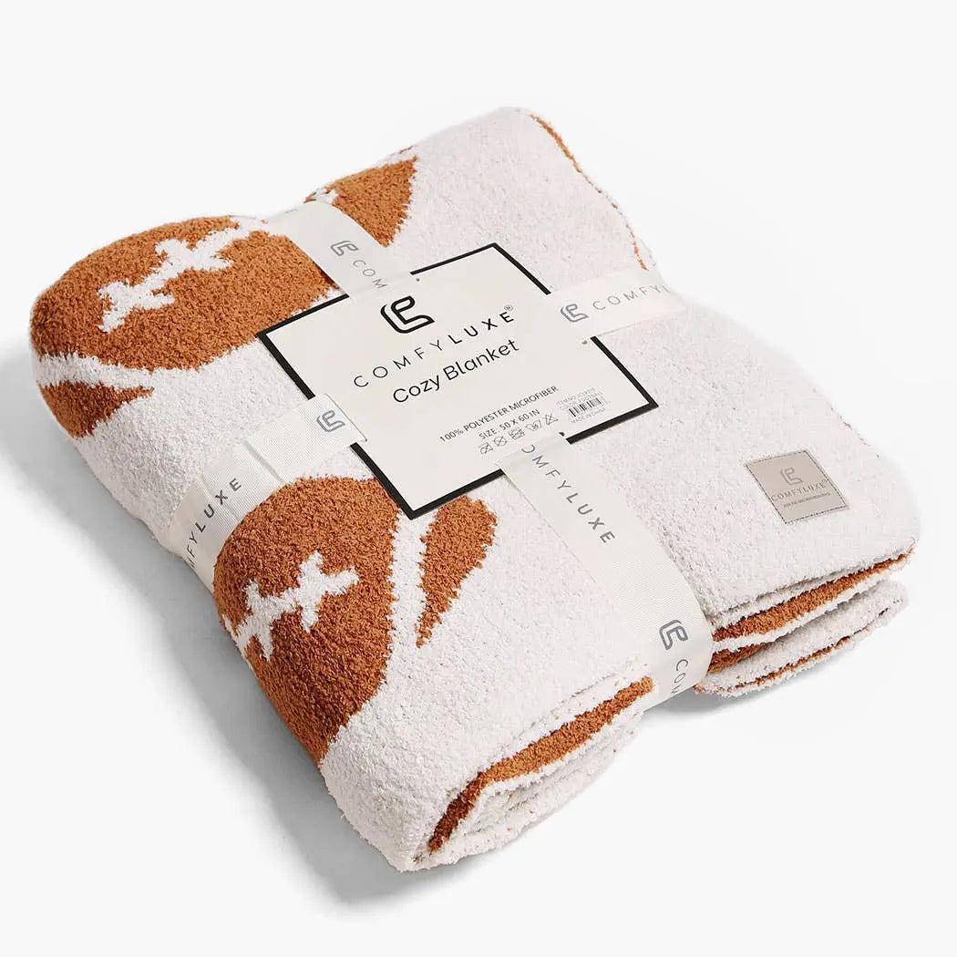 Football Patterned Throw Blanket: Brown / ONE SIZE Fashion City