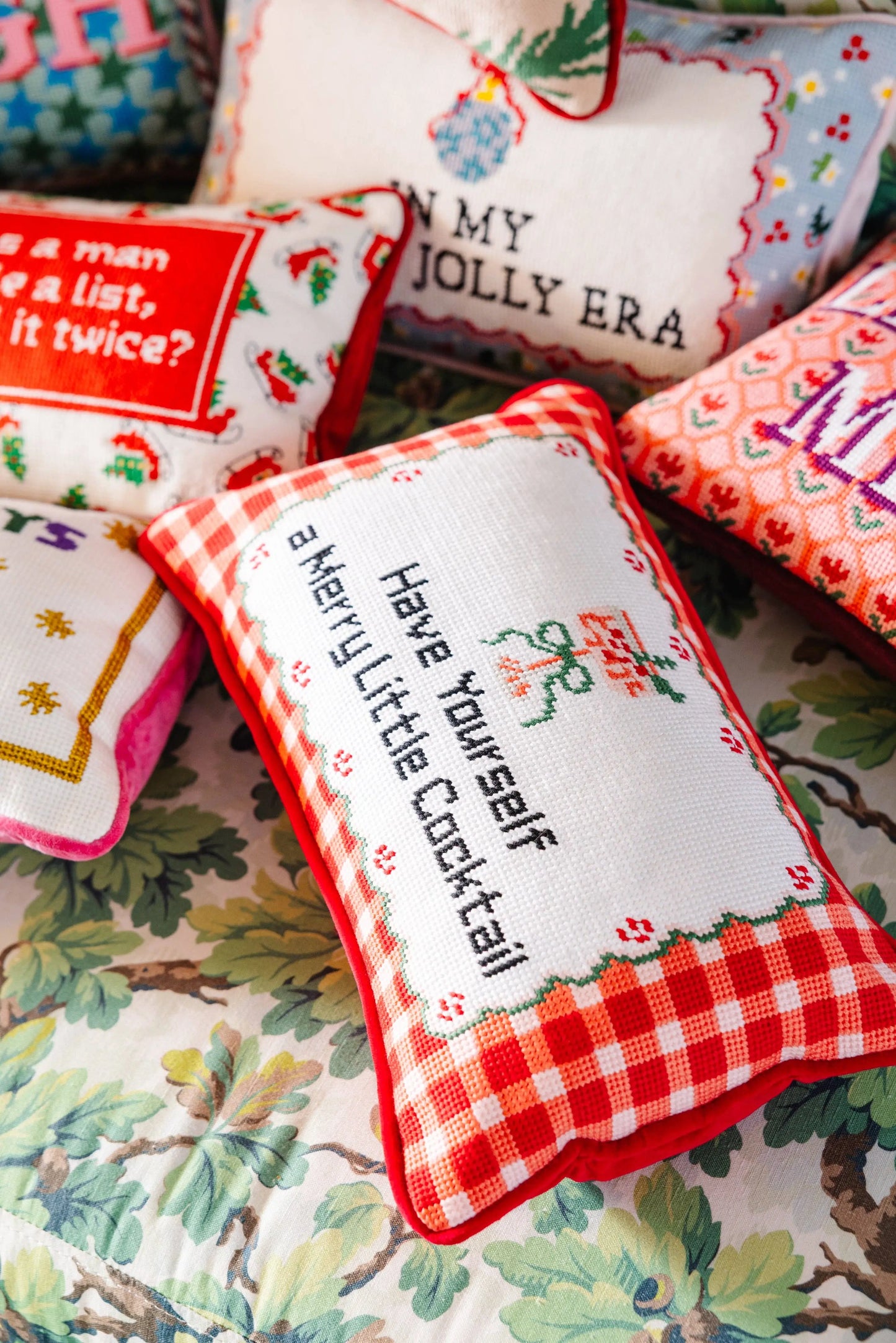 Merry Little Cocktail Needlepoint Pillow Furbish Studio